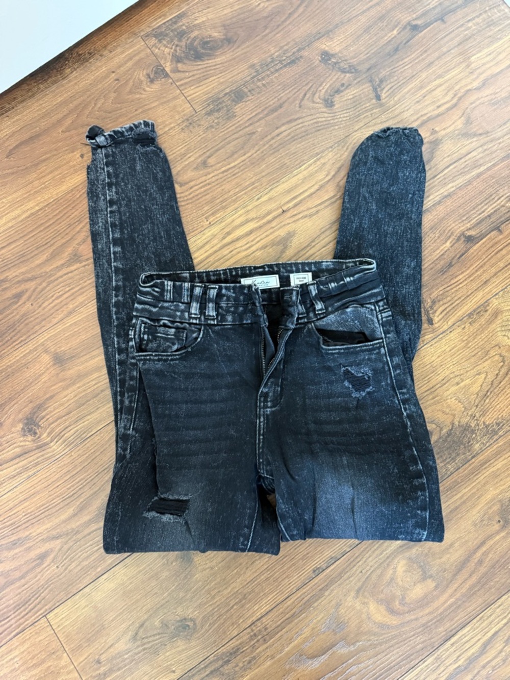 KanCan Washed Black Skinny Jeans with Distressed Details